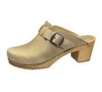 Sanita Malulo | Zuecos Abiertos | Producto Artesanal Original para Mujer | Zuecos de Piel con Suela de Madera | Correa Ajustable | Marrón Oscura | 40 EU