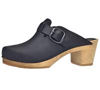 Sanita Malulo | Zuecos Abiertos | Producto Artesanal Original para Mujer | Zuecos de Piel con Suela de Madera | Correa Ajustable | Negro | 39 EU
