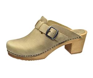 Sanita Malulo | Zuecos Abiertos | Producto Artesanal Original para Mujer | Zuecos de Piel con Suela de Madera | Correa Ajustable | Marrón Oscura | 40 EU