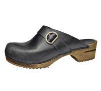 Sanita Maria Open Zuecos | Originales hechos a mano | Zuecos de cuero de madera para mujer | Negro | EU 35, Negro , 37 EU