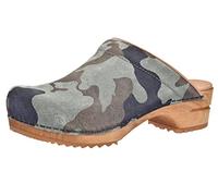 Sanita Soldi | Zuecos Abiertos | Producto Artesanal Original para Mujer | Zuecos de Piel con Suela de Madera sostenible | Plantilla de Forma anatómica con Espuma Blanda | Camuflaje Verde | 406 EU