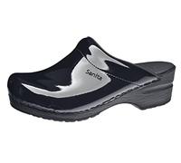 Sanita Sonja Patent | Zuecos Abiertos | Producto Artesanal Original para Mujer | Plantilla de Forma anatómica con Espuma Blanda | Negro | 43 EU