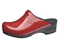 Sanita Sonja Patent | Zuecos Abiertos | Producto Artesanal Original para Mujer | Plantilla de Forma anatómica con Espuma Blanda | Rojo | 36 EU