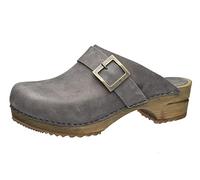 Sanita Urban | Zuecos Abiertos | Producto Artesanal Original para Mujer | Zuecos de Piel con Suela de Madera | Gris | 39 EU
