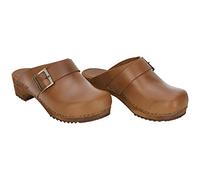 Sanita Urban | Zuecos Abiertos | Producto Artesanal Original para Mujer | Zuecos de Piel con Suela de Madera | Materiales sostenibles | Marrón Claro | 40 EU