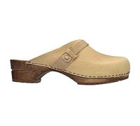 Sanita Urban | Zuecos Abiertos | Producto Artesanal Original para Mujer | Zuecos de Piel con Suela de Madera | Materiales sostenibles | Marrón Claro | 41 EU