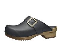 Sanita Urban | Zuecos Abiertos | Producto Artesanal Original para Mujer | Zuecos de Piel con Suela de Madera | Negro | 39 EU