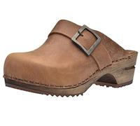 Sanita Urban | Zuecos Abiertos | Producto Artesanal Original para Mujer | Zuecos de Piel con Suela de Madera | Marrón | 38 EU