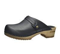 Sanita Ursana | Zuecos Abiertos | Producto Artesanal Original para Mujer | Zuecos de Piel con Suela de Madera | Negro | 36 EU
