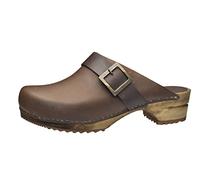 Sanita Urban | Zuecos Abiertos | Producto Artesanal Original para Mujer | Zuecos de Piel con Suela de Madera | Marrón Oscuro | 41 EU
