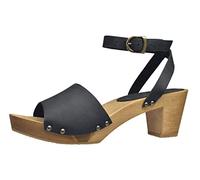 Sanita Yara Sandalia | Producto artesanal original Para Mujer | Sandalia de piel con suela flexible de madera | Correa de talón ajustable | Negro | 37 EU