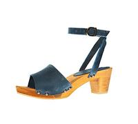 Sanita Yara Sandalia | Producto Artesanal Original para Mujer | Sandalia de Piel con Suela Flexible de Madera | Correa de talón Ajustable | Azul eléctrico | 41 EU