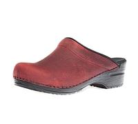 Sanita Zueco Abierto Sonja, Piel engrasada, Original Hecho a Mano para Mujer, Plantilla anatómica con Espuma Suave, Burdeos, 38 EU