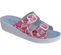 Sanital Light 1371 - Zapatillas de Casa Mujer | Cuero Cómodo | Plantilla Anti-Shock | Tacón Cuña 4 cm | Corazones Rojos, Talla 38, Cuero