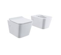 Sanitarios de cerámica suspendidos blanco brillante inodoro sin bidé asiento soft-close cierre lento mod. Londres