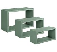 SANITEC Tríptico Kit de 3 estantes de Pared, Madera, Verde Agua Marina, 15.5x45x27 cm