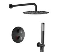 SaniteModar Ducha Empotrada con Termostato | Grifo Ducha Empotrado con Ducha de Lluvia 25cm y Rociador de Mano | Negro Mate