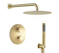 SaniteModar Ducha Empotrada con Termostato | Grifo Ducha Empotrado con Ducha de Lluvia 25cm y Rociador de Mano | Oro Cepillado