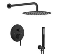 SaniteModar Ducha Empotrada | Grifo Ducha Empotrado con Ducha de Lluvia Redonda 25cm y Rociador de Mano | Negro Mate