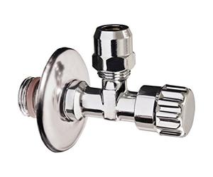 Sanitop-Wingenroth Válvula de esquina para lavabo y cisterna | 3/8 pulgadas | Conector de grifo | autosellado | con cubierta y compensación de longitud | con roseta de empuje | latón cromado | 19059 6