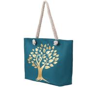 Sanixa Karma MTBAG1115_001_02 - Bolsa de playa para mujer, árbol petróleo, oro, 54 cm, bolsa de baño con cremallera, bolsillo interior de poliéster, bolsillo interior para playa, vacaciones, piscina