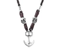 Sanixa Karma NH11054157 - Collar para hombre, diseño de ancla, calavera, color negro o marrón, collar para hombre, colgante de calavera, cadena para hombre, joyas de piel y metal, 54 cm, ajustable