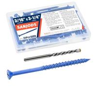 SANJODS Anclaje de tornillo de hormigón de 3/16 x 3-1/4 pulgadas, tornillos de cabeza plana azul para anclaje a mampostería, ladrillo, bloque, cemento o estuco (paquete de 35)