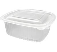 Sanjoma Chemical Solutions Pack 50 Envases 500ml Reutilizables con Tapa Bisagra | Pack de 50-100 | Plástico Transparente PP | Apto Microondas y Reciclable | Contenedor Ovalado para Alimentos