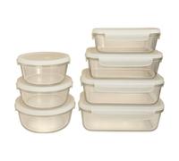 Sanjoma - Set de Recipientes de Cristal con Tapa - 7 Recipientes (370 ml a 1500 ml) - Apto para Horno, Microondas y Lavavajillas - Redondo y Rectangular - Transparente