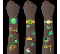 SanKristo 10 Hojas de Tatuajes Temporales Luminosos para Niños Juego de Pegatinas Impermeables para Tatuajes de Coches Niñas Niños Brillan en la Oscuridad Regalo de Cumpleaños para Fiesta Infantil
