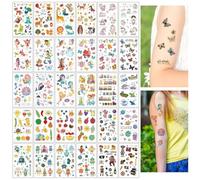 SanKristo 10 Hojas de Tatuajes Temporales para Niños Impermeables Hada Animal Verduras Robots Colores Tatuajes Pegatinas Set Niñas Niños Cumpleaños Regalo para Niños Fiesta