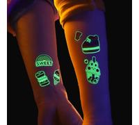 SanKristo 12 Hojas Luminosos Tatuajes Temporales para Niños Impermeable Tarta Helado Tatuaje Pegatinas Set Niñas Niños Brilla en la Oscuridad Regalo de Cumpleaños para Niños Fiesta