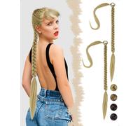 SanKristo 2 piezas 76cm extensión Pelo cola caballo trenzada trenzas largas elásticas rectas envolventes Ponytail coleta pinzas peluca postizas naturales lisos sintéticos extensiones mujer, rubio