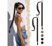 SanKristo 2 piezas 76cm extensión Pelo cola caballo trenzada trenzas largas elásticas rectas envolventes Ponytail coleta peluca postizas naturales lisos sintéticos extensiones mujer, negro marrón