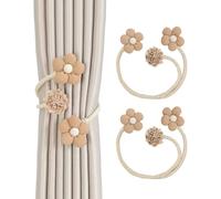 SanKristo 2 Piezas Alzapaños para Cortinas Tejer a Mano, 360 °Rotatable Alzapaños para Cortinas Bohemio, Sin Perforar Hebillas de Cortina Ajustables de Flores para la Cortina Decorativa (Marrón)