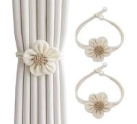 SanKristo 2 Unidades de Alzapaños Naturales para Cortina, Hebillas de Flores con Perlas Ajustables, Sin Agujeros, Lazos con Alfileres para Decoración del Hogar, Beige