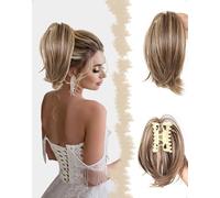 SanKristo 22 cm Cola de Caballo coleta postiza pinza pelo Garra, lisa recta Coleteros extensiones cortas lisas moños despeinados gruesas naturales sintéticas Accesorios Postizos mujeres rubio marrón