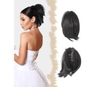 SanKristo 22 cm Cola de Caballo coleta postiza pinza pelo Garra, lisa recta Coleteros extensiones cortas lisas moños despeinados gruesas naturales sintéticas Accesorios Postizos mujeres, negro