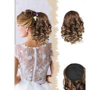 SanKristo 23 cm Extensión de Cola cabello en coleta con cordón, corta Pinza Peine clip natural Rizada ondulado sintético Rizado Ponytail Accesorios peluca postizo Añadido para mujeres, Rubio Castaño