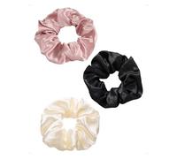 SanKristo 3 Coleteros gomas satén el pelo mujer, grandes suaves elásticas no dañan cabello reducen encrespamiento rotura lujosas kitsch accesorio retro Sleepy Tie regalo niñas, blanco/negro/rosa