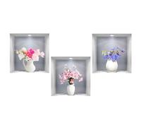 SanKristo 3 piezas 30*30 cm Plantas Patrón jarrones flores Adhesivos decorativos Jarrones flores 3D Planta maceta Decoración pared autoadhesiva Hojas verdes Cuadro moderno Salón Oficina Hotel Cocina