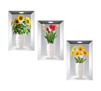 SanKristo 3 piezas 30 * 45 cm Margarita Tulipán Planta en maceta Adhesivo de pared Planta maceta Flores Jarrones 3D Autocollante verde Decoración Hojas Cuadro moderno Salón Oficina Hotel Cocina