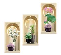 SanKristo 3 piezas 30 * 60 cm Adhesivos decorativos motivos plantas y jarrones flores Jarrones 3D Planta maceta Decoración autoadhesiva Plantas verdes Hojas Cuadro moderno Salón Oficina Hotel Cocina