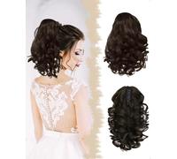 SanKristo 30 cm Extensión de Cola cabello en coleta con cordón, corta Pinza clip natural rizada ondulada sintética Ondulado Ponytail Accesorios peluca postizo Añadido para mujeres, Negro Marrón