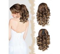 SanKristo 30 cm Extensión de Cola cabello en coleta cordón, corta Pinza clip natural rizada ondulada sintética Ondulado Coleta Ponytail Accesorios peluca postizo Añadido para mujeres, Rubio Marrón