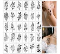SanKristo 30 PCS Tatuajes Temporales para Mujer Hombre 3D Colorido Rosa Flor Palabras Tatuajes Pegatinas para Mano Brazo Piernas Falso Impermeable Adultos Tatuaje Pegatina