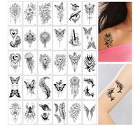 SanKristo 30 PCS Tatuajes Temporales para Mujer Hombre 3D Flores Plumas Arañas Mariposa Tatuajes Pegatinas para Mano Brazo Piernas Falsas Impermeable Adultos Tatuaje Pegatina