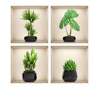 SanKristo 4 piezas de adhesivos decorativos pared de 30 x 30 cm macetas flores verdes - Decoración pared autoadhesiva en 3D con plantas y hojas verdes - Cuadro moderno para salón, oficina o hotel