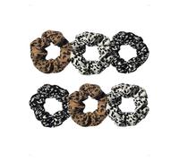 SanKristo 6 Coleteros unidades gomas pelo leopardo mujer grandes elásticas suaves sin daños menos encrespamiento kitsch elegantes accesorio retro regalo coletas niñas, marrón/blanco/negro