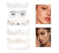 SanKristo 6 Hojas Mujeres Glitter Pecas Cara Tatuaje Oro Sparkle Faux Pecas Maquillaje Impermeable Parches Festival Pegatina Temporal para Maquillaje